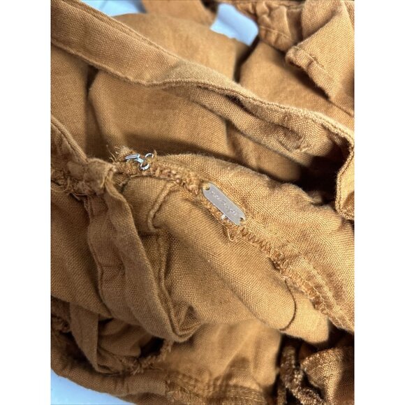 Free People Orange Linen Cotton Racerback Ruffle Neckline Faux Wrap Mini Dress S - Picture 7 of 11